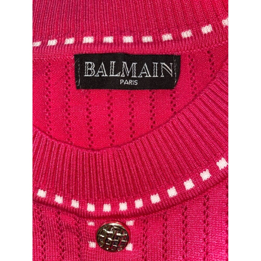 BALMAIN Paris Hot Pink White Knit Pull on Bodycon Style Dress - Picture 7 of 11